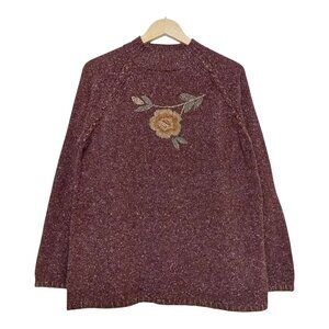 Allison Daley Boho Burgundy Embroidered Mock Neck Sweater Great Cond - Large